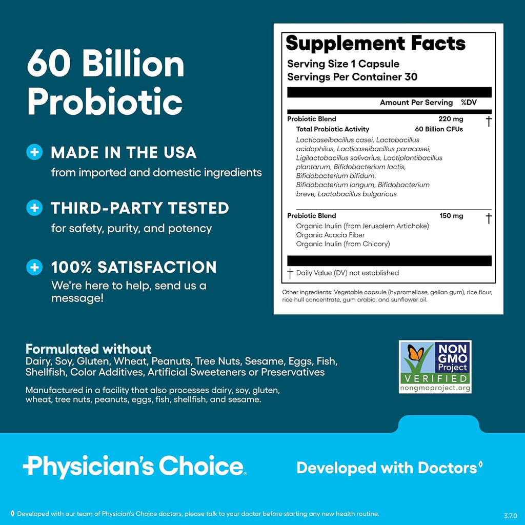 Physician's Choice Probiotics 60 Billion CFU | 10 Strains with Prebiotics, 30 Capsules Stylish Shop