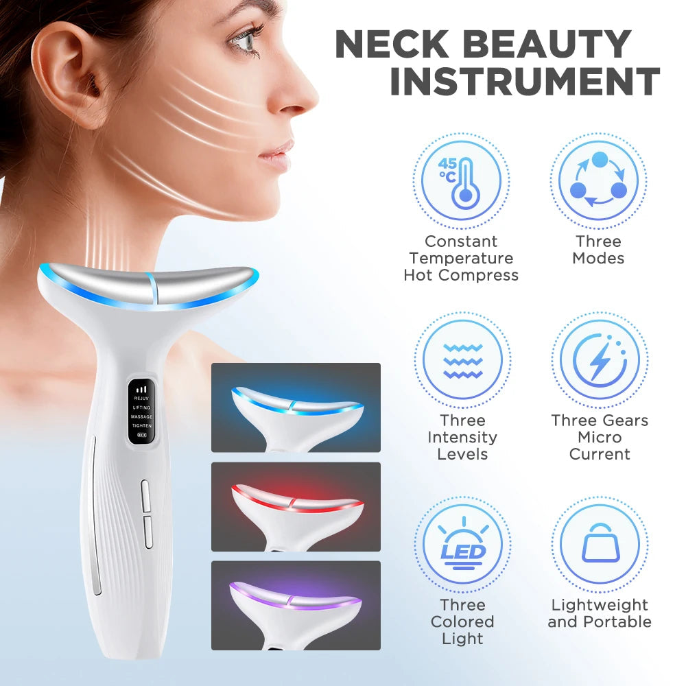 7 Colour LED Neck & Face Beauty Device – EMS Vibration Facial Massager for Skincare Routine Alsonic UK